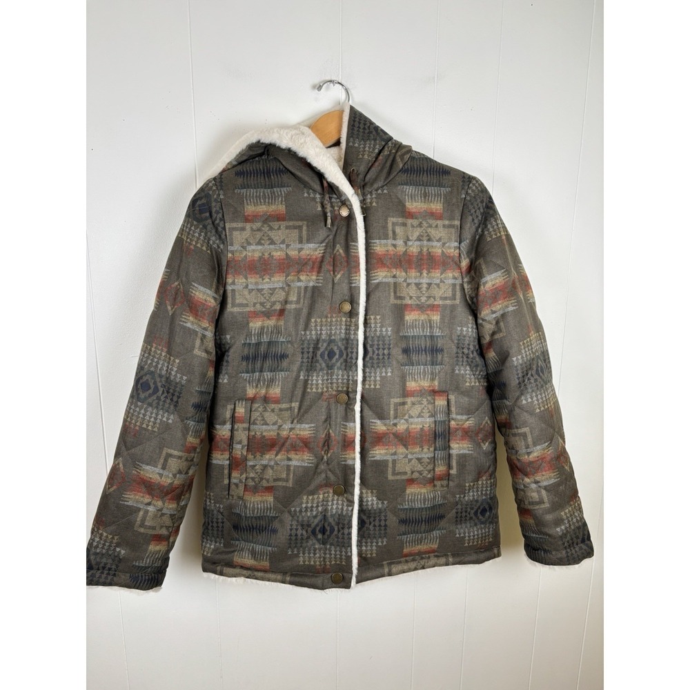 Pendleton Women's Size Small Reversible Aztec/Cream Faux Fur Hooded Jacket -NWOT